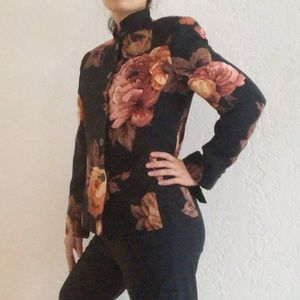 ELLEN TRACY Silk Floral Black Blazer Jacket